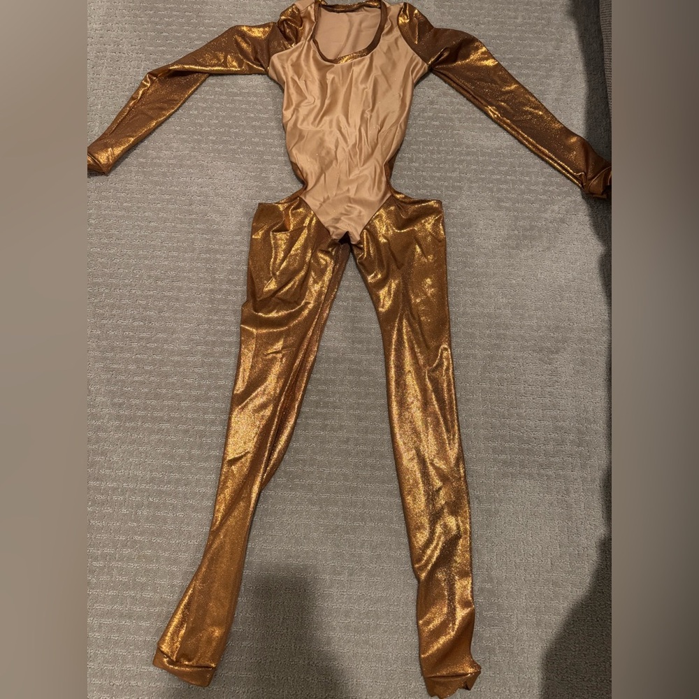 Sexy Bartender outfit  ,
Metallic Gold Jumpsuit